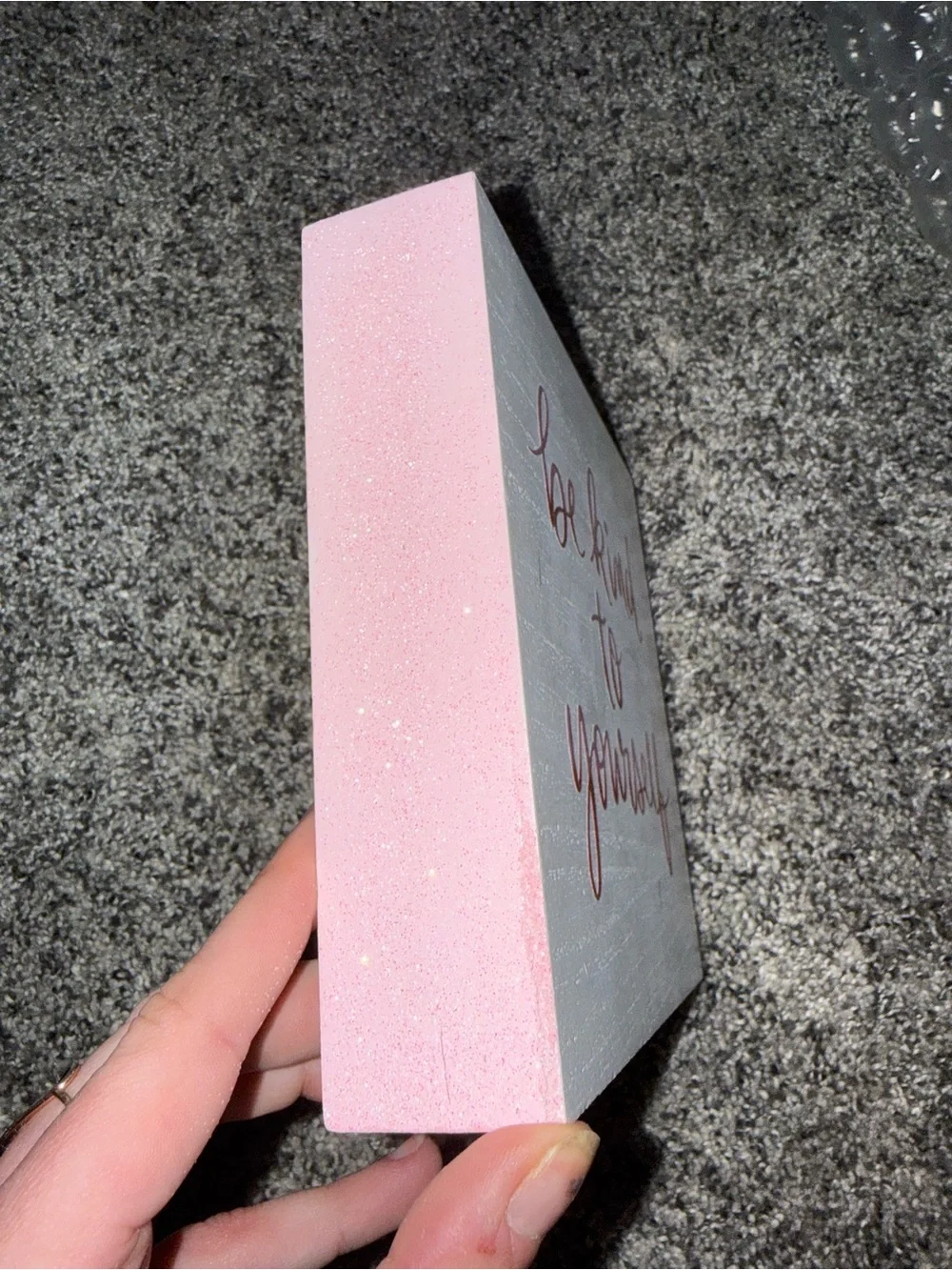 Be Kind To Yourself 2 Tone Pink Wall Art Sign with Pink Glitter Edges 6.5inx 6.5